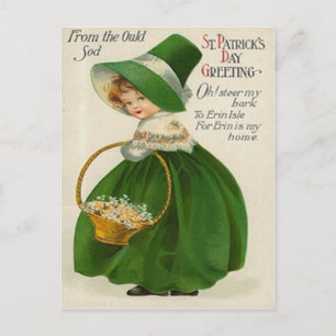 Vintage süßes kleines Mädchen in Grün am St. Patri Postkarte