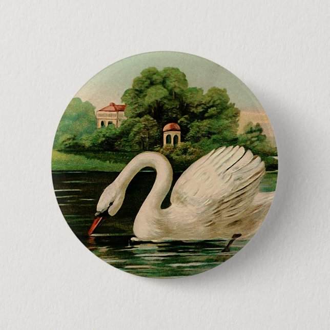 Vintage Swan im Lake Button (Vorderseite)