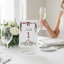 Vintage Swans & Ribbon White Wedding Table Number Tischnummer