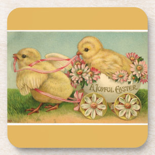 Vintage Sweet Fluffy Chicks Gold Oster Untersetzer