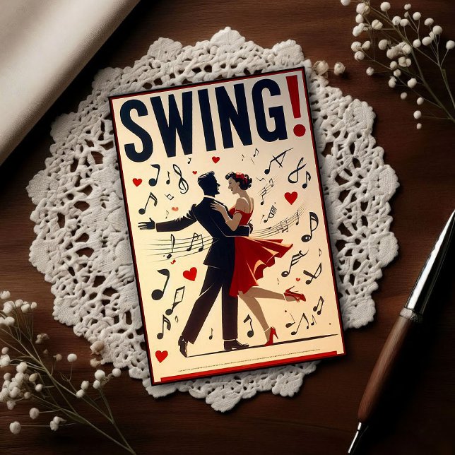 Vintage Swing Dance Night Poster Postkarte (Von Creator hochgeladen)