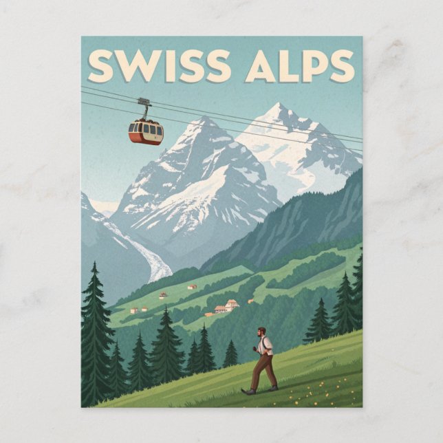 Vintage Swiss Alps Travel Postkarte (Vorderseite)