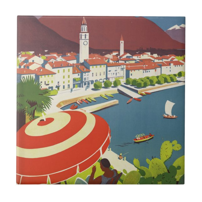 Vintage Switzerland Travel Advert Art Fliese (Vorderseite)