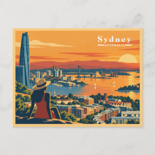 Vintage-Sydney-Sonnenuntergang-Stadtlandschaft Feiertagspostkarte