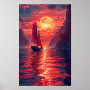 Vintage Synthwave-Segelbootposter Poster