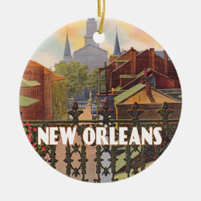 Vintage Szene New Orleans Keramik Ornament (Vorne)