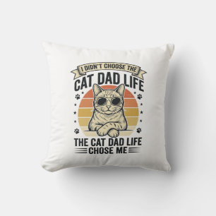 Vintage-T-Shirt-Design mit Katzen-Vater-Leben-Grav Kissen