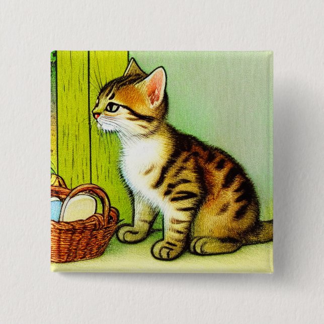 Vintage Tabby Cat Illustration Button (Vorderseite)