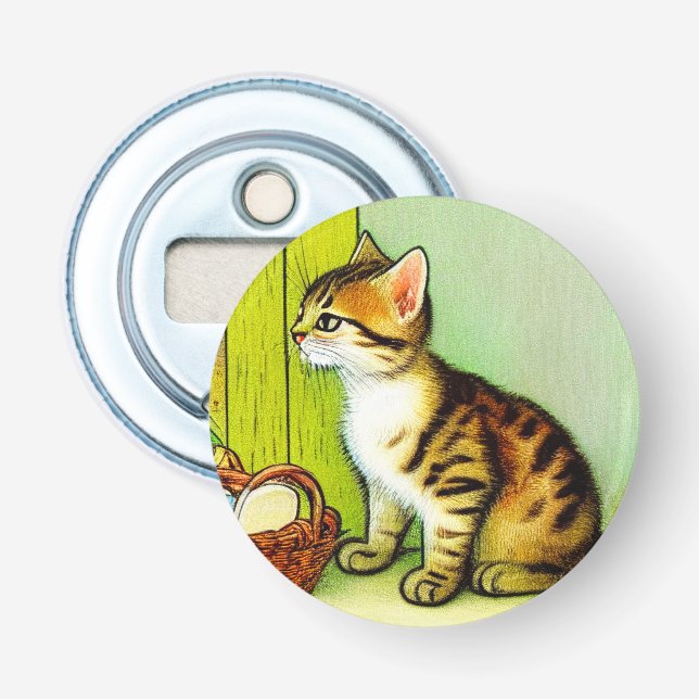 Vintage Tabby Cat Illustration Flaschenöffner (Vorderseite)