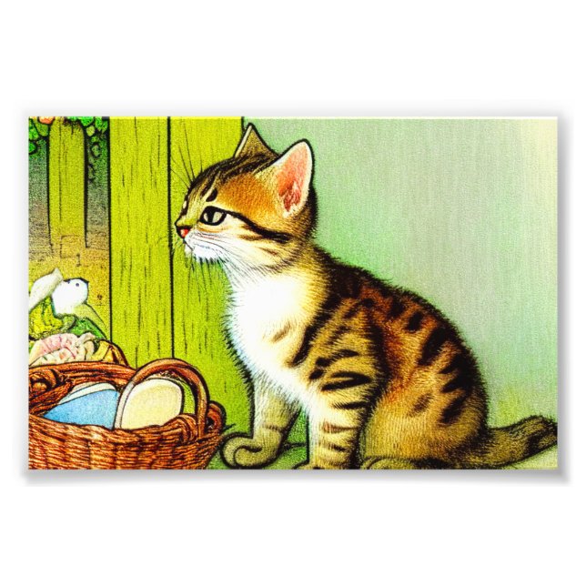 Vintage Tabby Cat Illustration Fotodruck (Vorne)