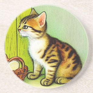Vintage Tabby Cat Illustration Getränkeuntersetzer