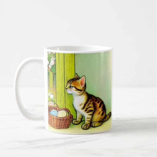 Vintage Tabby Cat Illustration Kaffeetasse (Links)