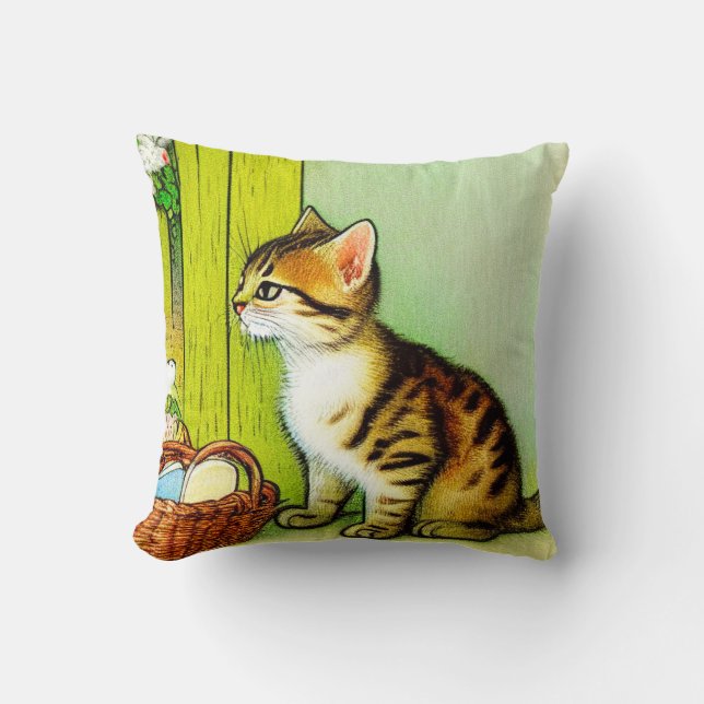 Vintage Tabby Cat Illustration Kissen (Vorderseite)