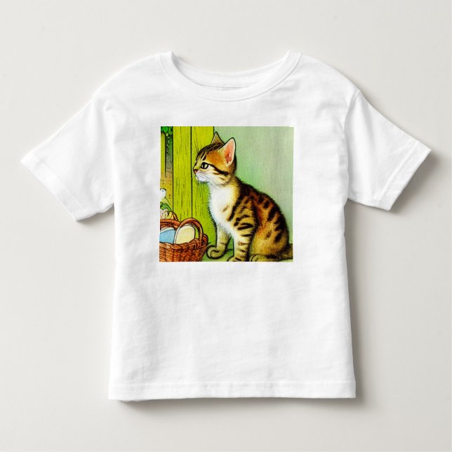Vintage Tabby Cat Illustration Kleinkind T-shirt (Vorderseite)