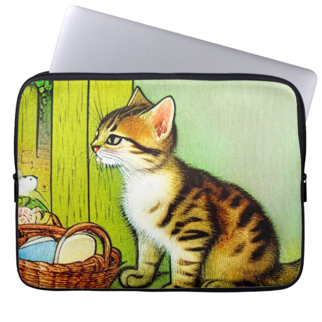 Vintage Tabby Cat Illustration Laptopschutzhülle (Vorderseite)
