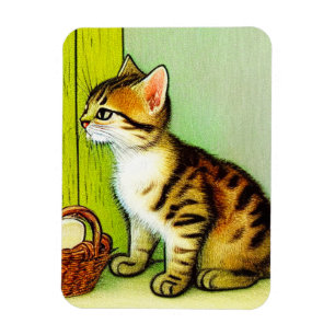 Vintage Tabby Cat Illustration Magnet
