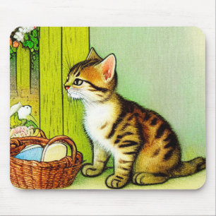 Vintage Tabby Cat Illustration Mousepad