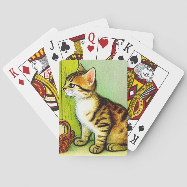 Vintage Tabby Cat Illustration Spielkarten (Rückseite)