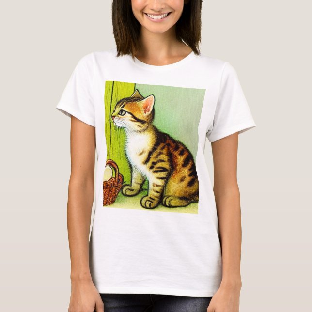 Vintage Tabby Cat Illustration T-Shirt (Vorderseite)