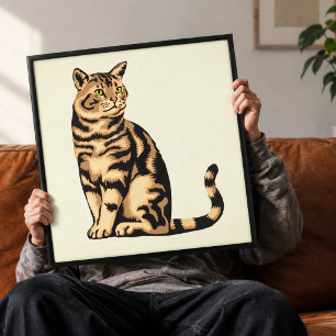 Vintage-Tabby-Kat-Porträt-Leinwand-Wandkunst Leinwanddruck