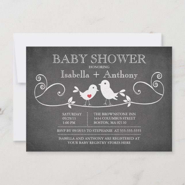 Vintage Tafel-Liebe-Vogel-Baby-Dusche Einladung (Vorderseite)