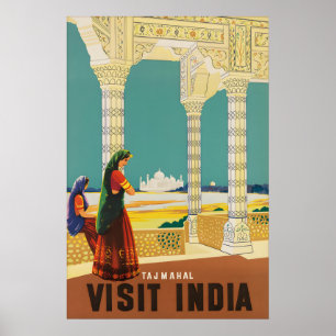 Vintage Taj Mahal Indien Reiseplakat Agra Mughal Poster