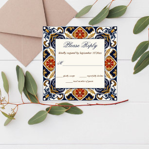 Vintage-Talavera-Azulejo-Blaufliesen-RSVP-Karten Mitteilungskarte