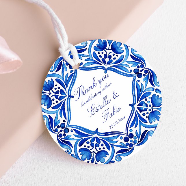 Vintage Talavera Azulejo-Hochzeit Geschenkanhänger (Vintage Talavera Azulejo blue tiles Mexican Spanish wedding  thank you Favor Tags customized tags)