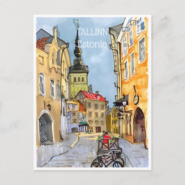 Vintage Tallinn Estland Aquarelle Postkarte (Vorderseite)
