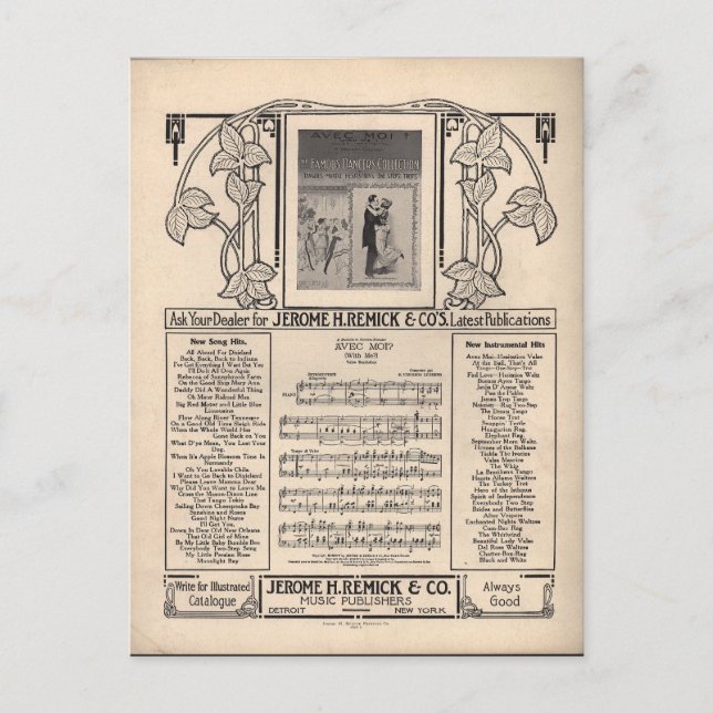 Vintage Tango-Noten Postkarte (Vorderseite)
