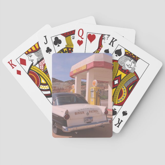 Vintage Tankstelle für klassische Kraftfahrzeuge Spielkarten (Rückseite)