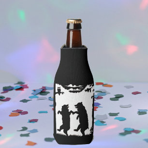 Vintage Tanzbären Schwarze Silhouette Bäume Owl Flaschenkühler