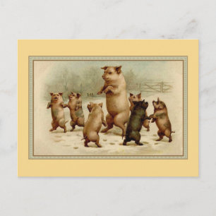 Vintage tanzende Schweine Postkarte