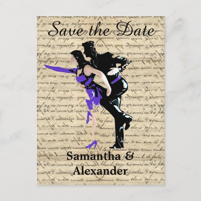 Vintage Tänzer Save the Date Ankündigungspostkarte (Vorderseite)