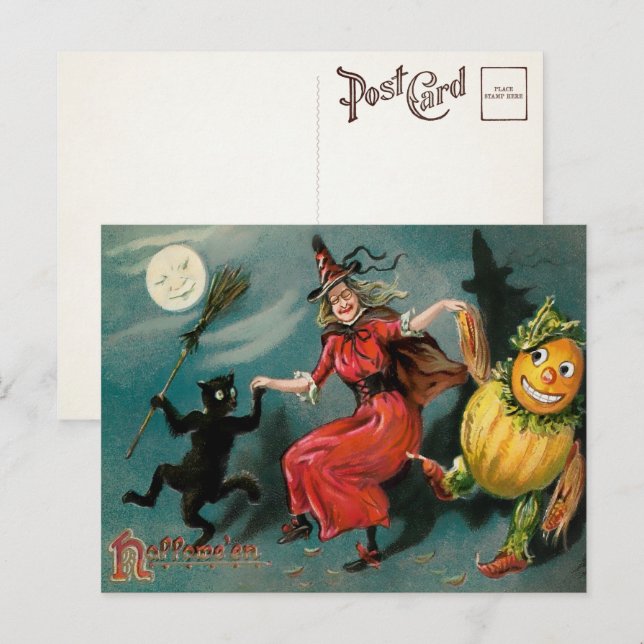 Vintage Tanzhexe Halloween Postkarte (Vorne/Hinten)