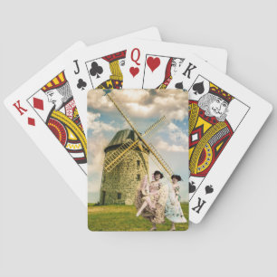 Vintage Tanzmädchen und Windmühle Spielkarten