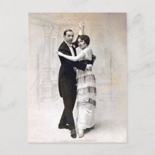 Vintage Tanzpaar im Ballsaal Postkarte