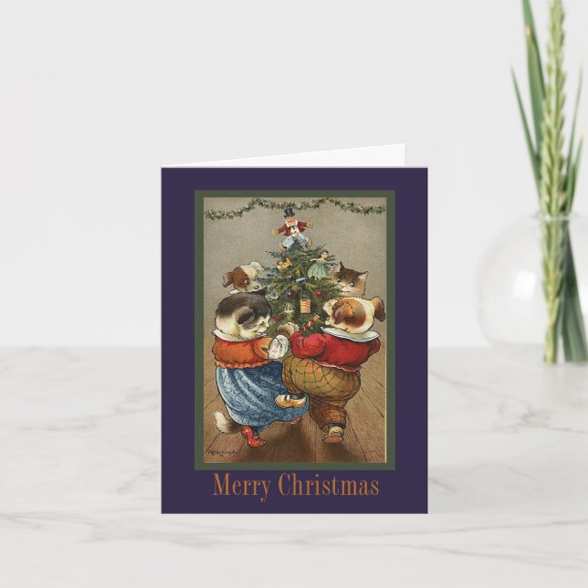 Vintage Tanztiere Weihnachtskarte Feiertagskarte (Vorderseite)