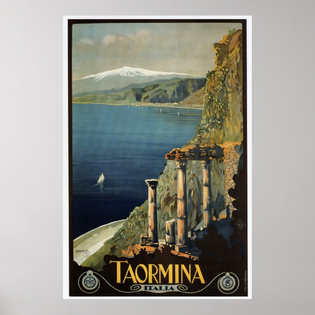 Vintage Taormina Sicily Italian travel ad Poster (Vorne)