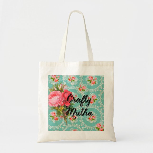 Vintage Tapete Crafty Mutha Tasche mit Rosen (Vorne)