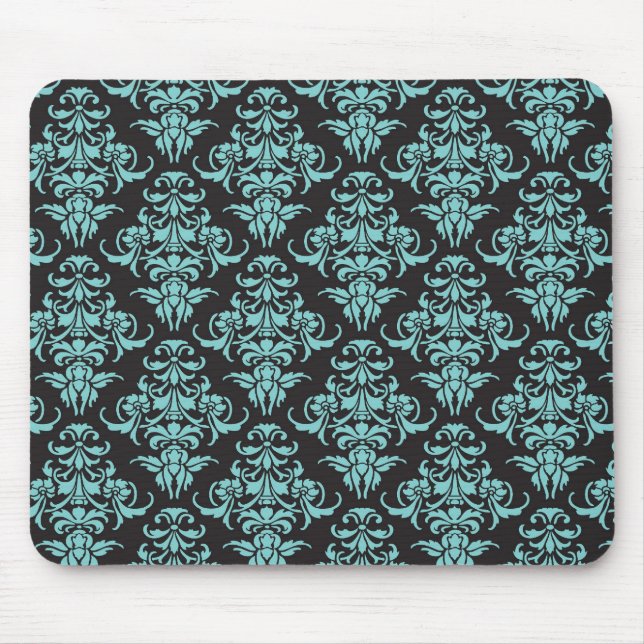 Vintage Tapete des Damastes blauer girly Chic Mousepad (Vorne)