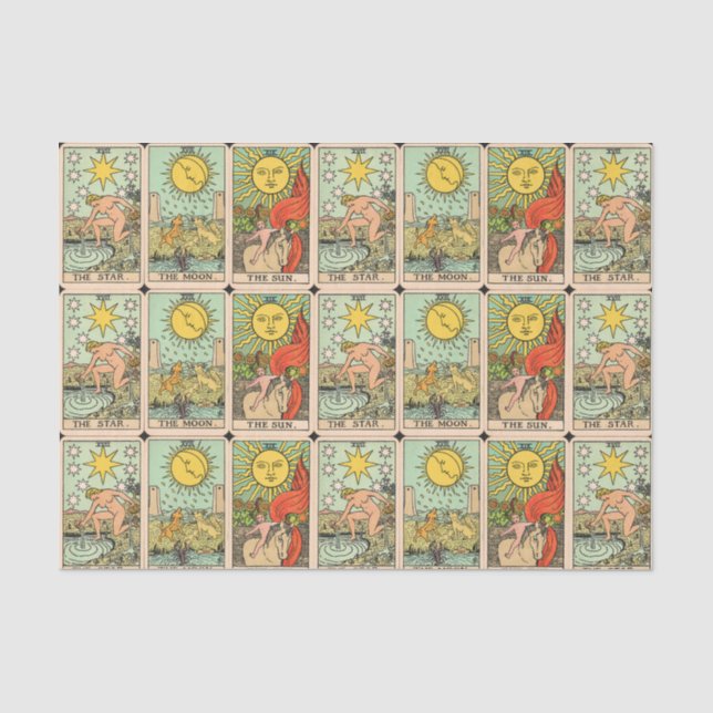 Vintage Tarot Cards Sun Moon Stars Seidenpapier (Vorderseite)