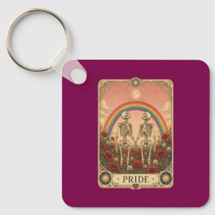 Vintage Tarotkarte Pride Skelett Liebende Regenbog Schlüsselanhänger