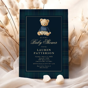 Vintage-Tartan-Polo-Bär-Baby-Shower-Einladung Einladung