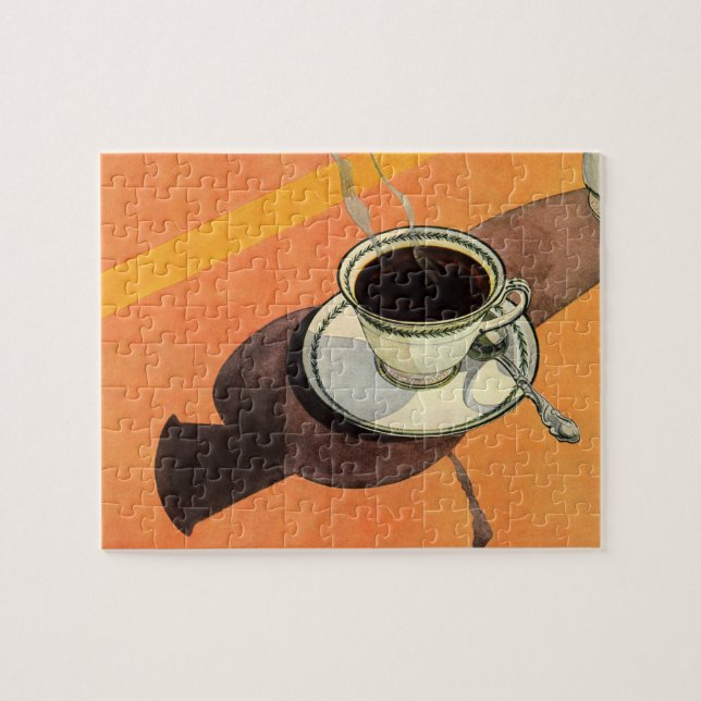 Vintage Tasse Kaffee, Saucer, Löffel, Retro Diner (Horizontal)