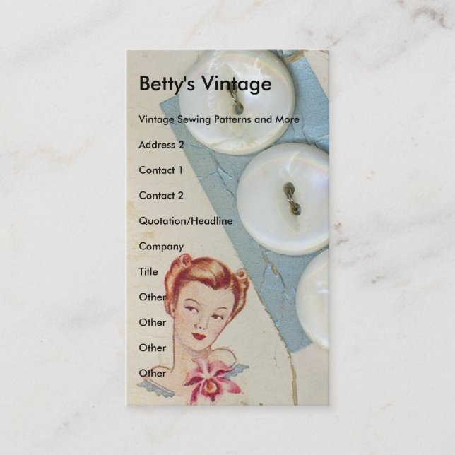 Vintage Tasten, Betty's Vintage Visitenkarte (Vorderseite)