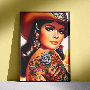 Vintage tätowierte Cowgirl Poster