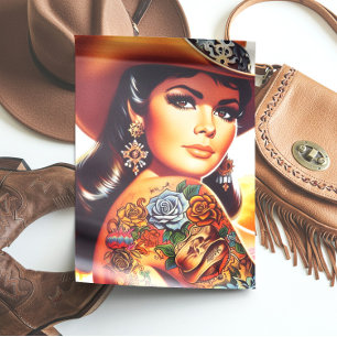 Vintage tätowierte Cowgirl Seidenpapier