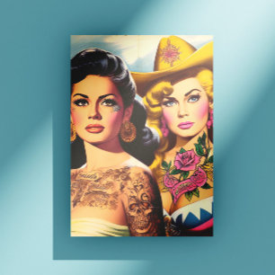 Vintage-Tätowierte Cowgirls Postkarte