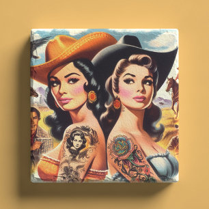 Vintage tätowierte Cowgirls Steinuntersetzer